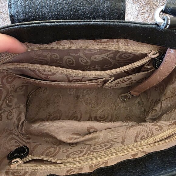 Brighton Straw & Black Leather Woven Tote Bag Heart Charm Polka Dot Trim Purse - Picture 6 of 16